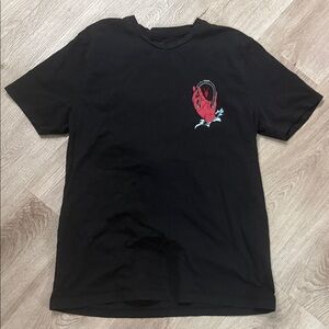 All Saints Black Crewneck Tee with Red Heart Hand Graphic